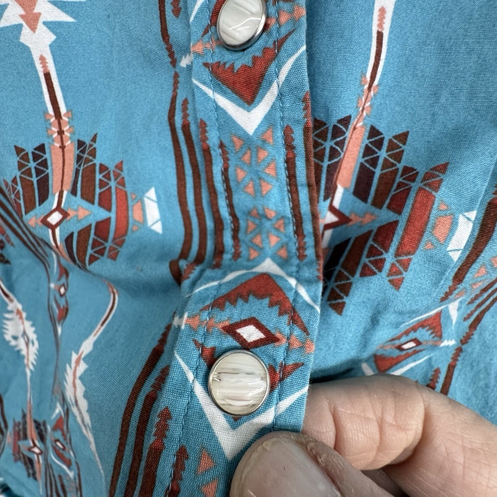 Panhandle Turquoise Shirt Womens Size Lg Blue Turquoise Aztec Pearl Snap Western - Picture 4 of 6